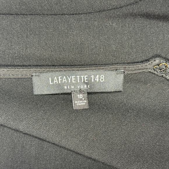 Lafayette 148 Black Midi Dress 10 Lace Bell Sleeves Cocktail Sheath Elegant - Picture 9 of 10